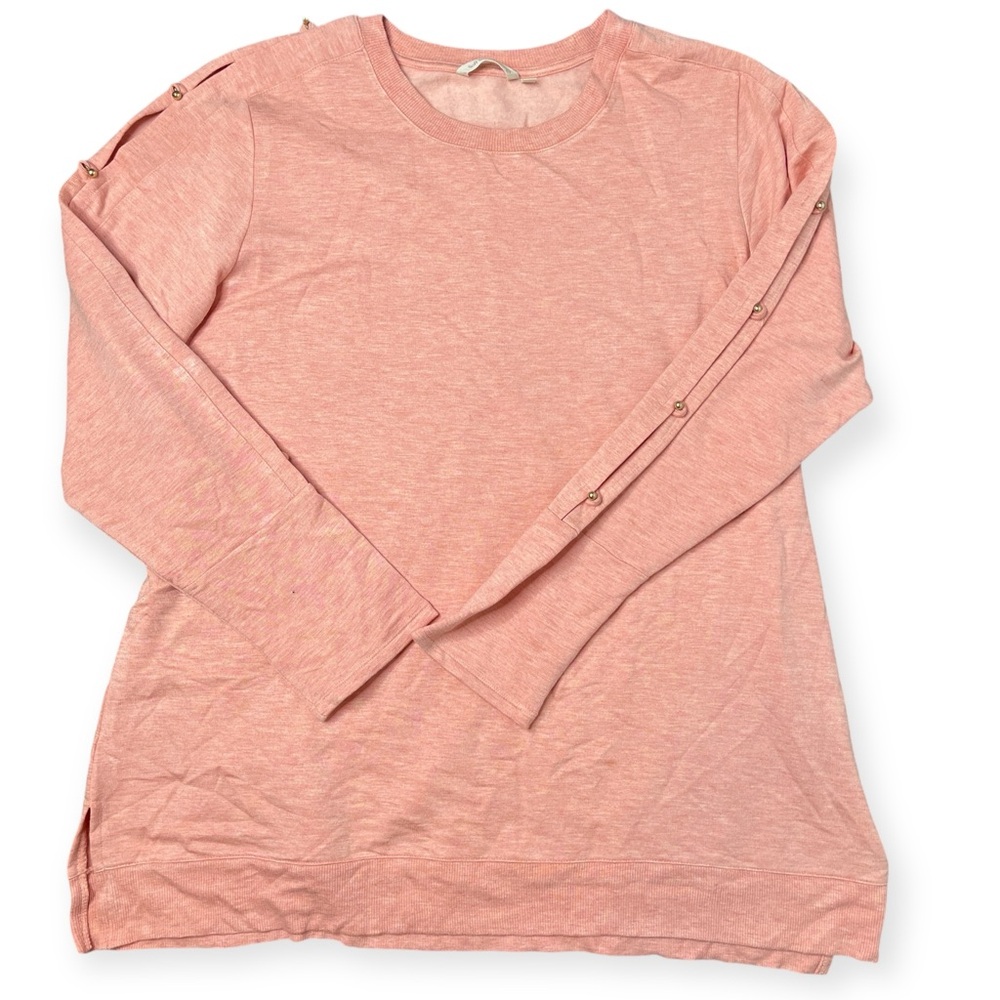 Soft Surroundings 1X Peach Slit Button Sleeve Fleece Lined Pullover